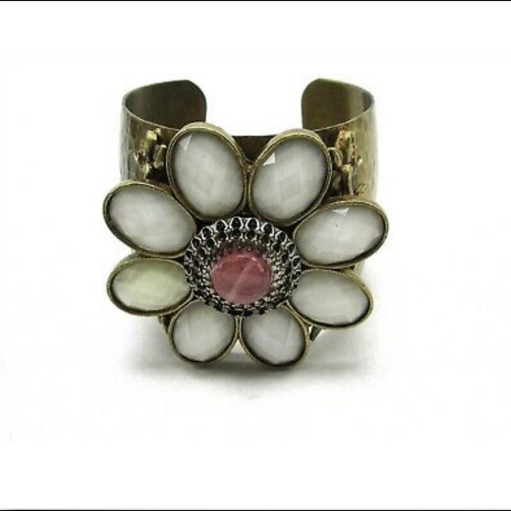 Ollipop Crystal Flower Wide Cuff Bracelet